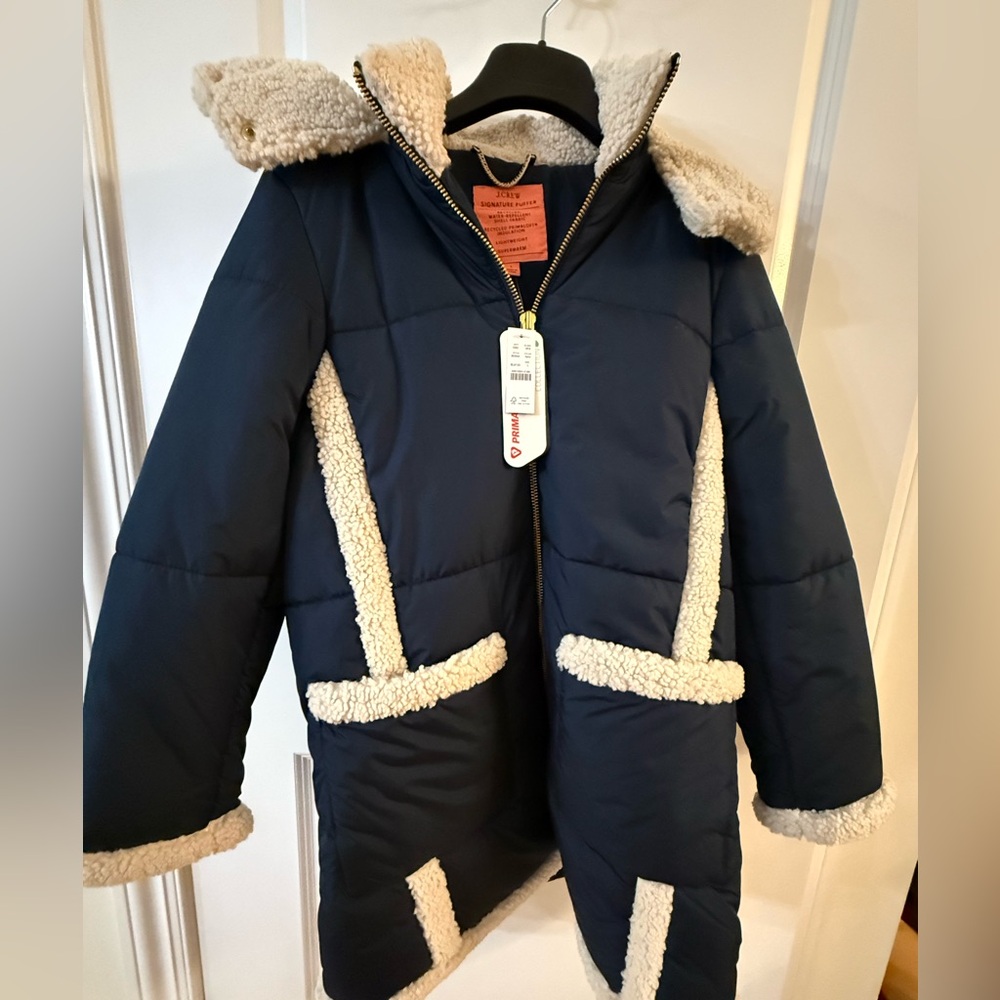 NWT J Crew Puffer Jacket with fur trim